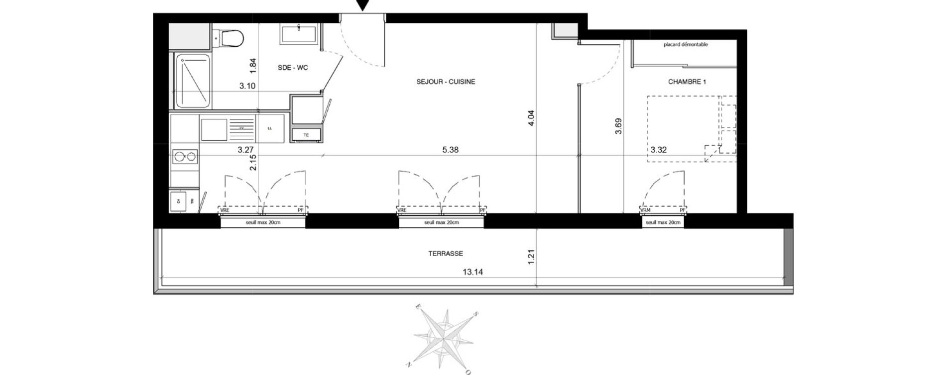 Appartement T2 de 45,67 m2 &agrave; Toulouse Malep&egrave;re