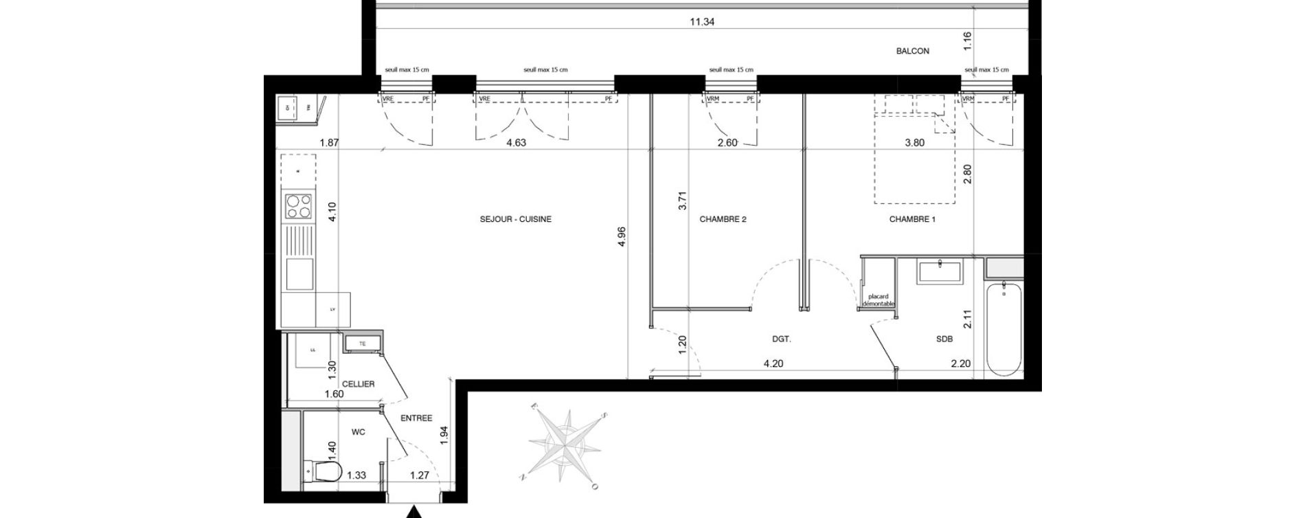 Appartement T3 de 67,86 m2 &agrave; Toulouse Malep&egrave;re