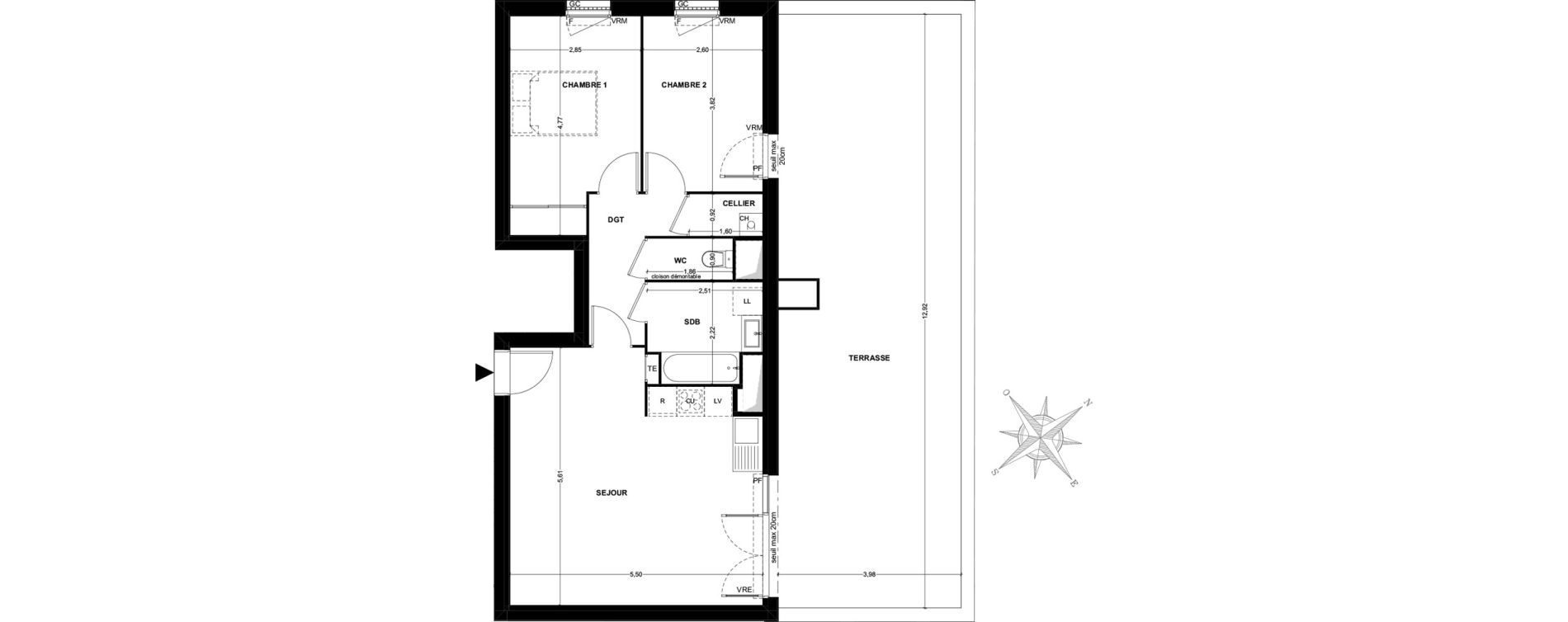Appartement T3 de 63,72 m2 &agrave; Toulouse Malep&egrave;re