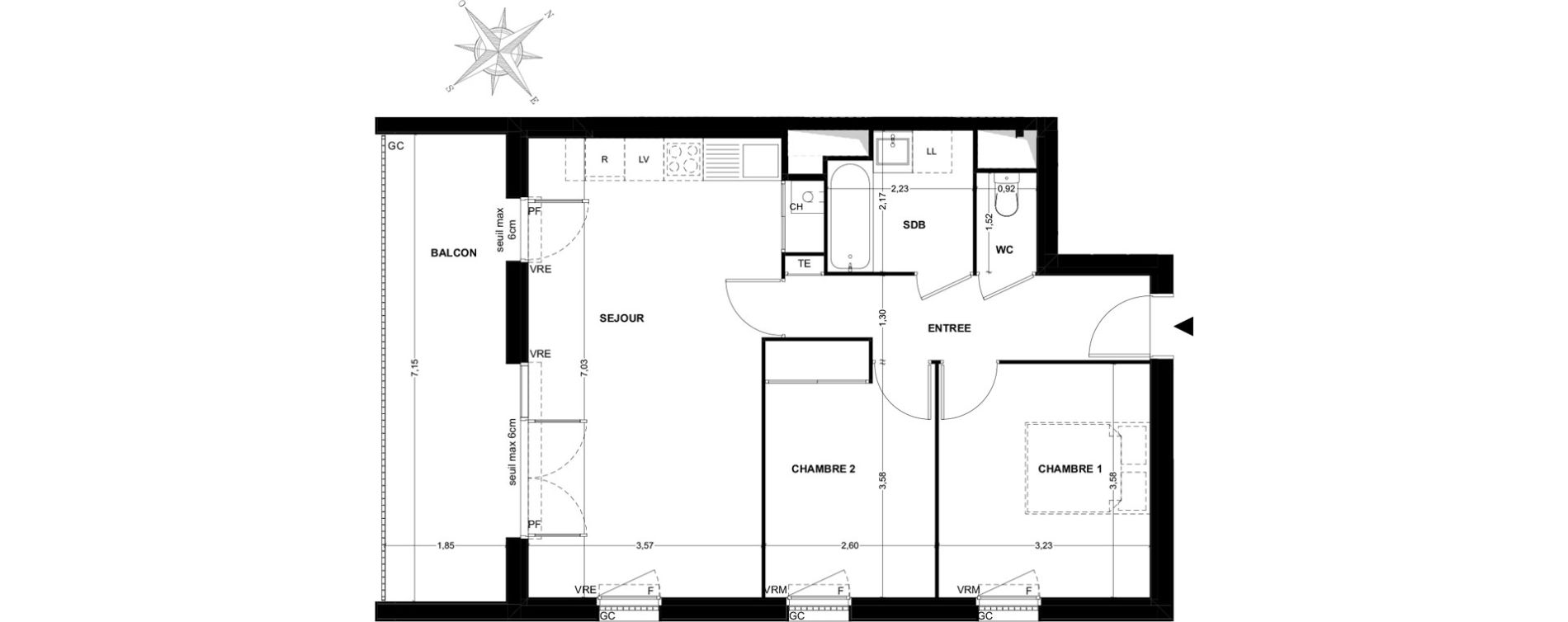 Appartement T3 de 60,93 m2 &agrave; Toulouse Malep&egrave;re