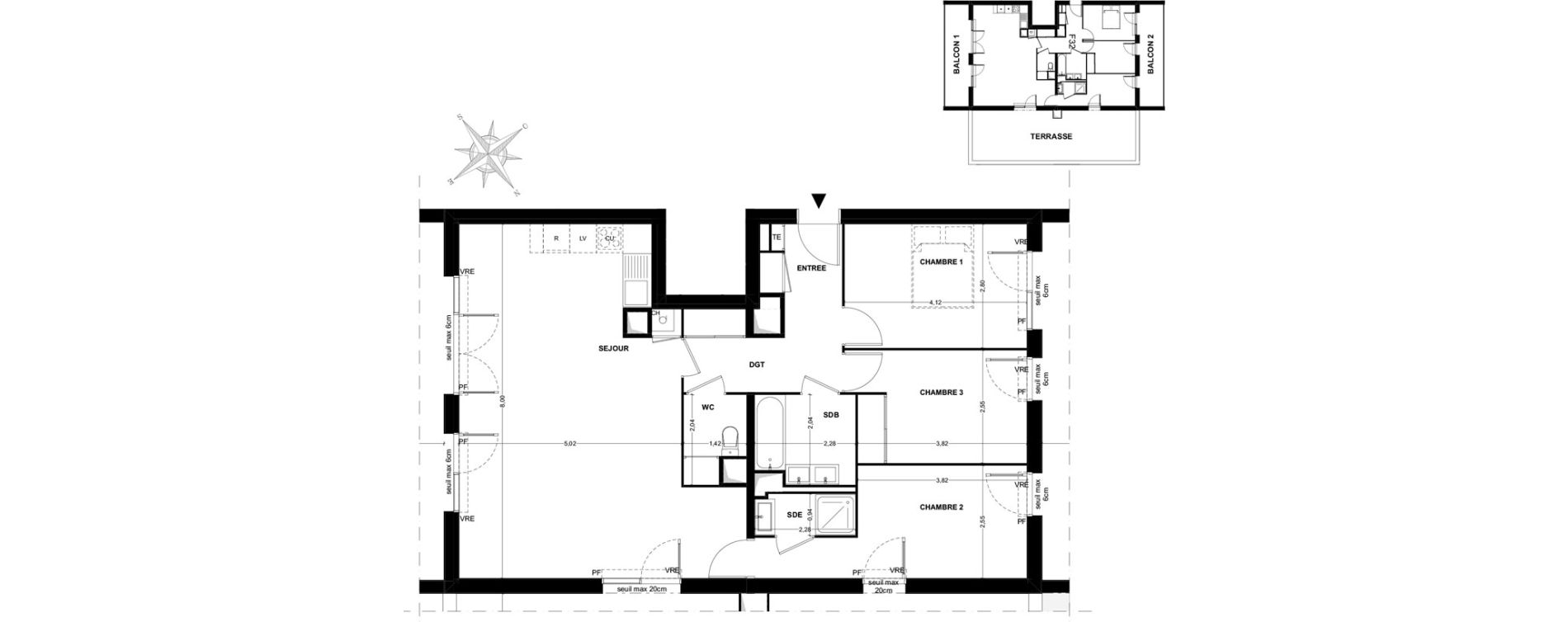 Appartement T4 de 91,02 m2 &agrave; Toulouse Malep&egrave;re
