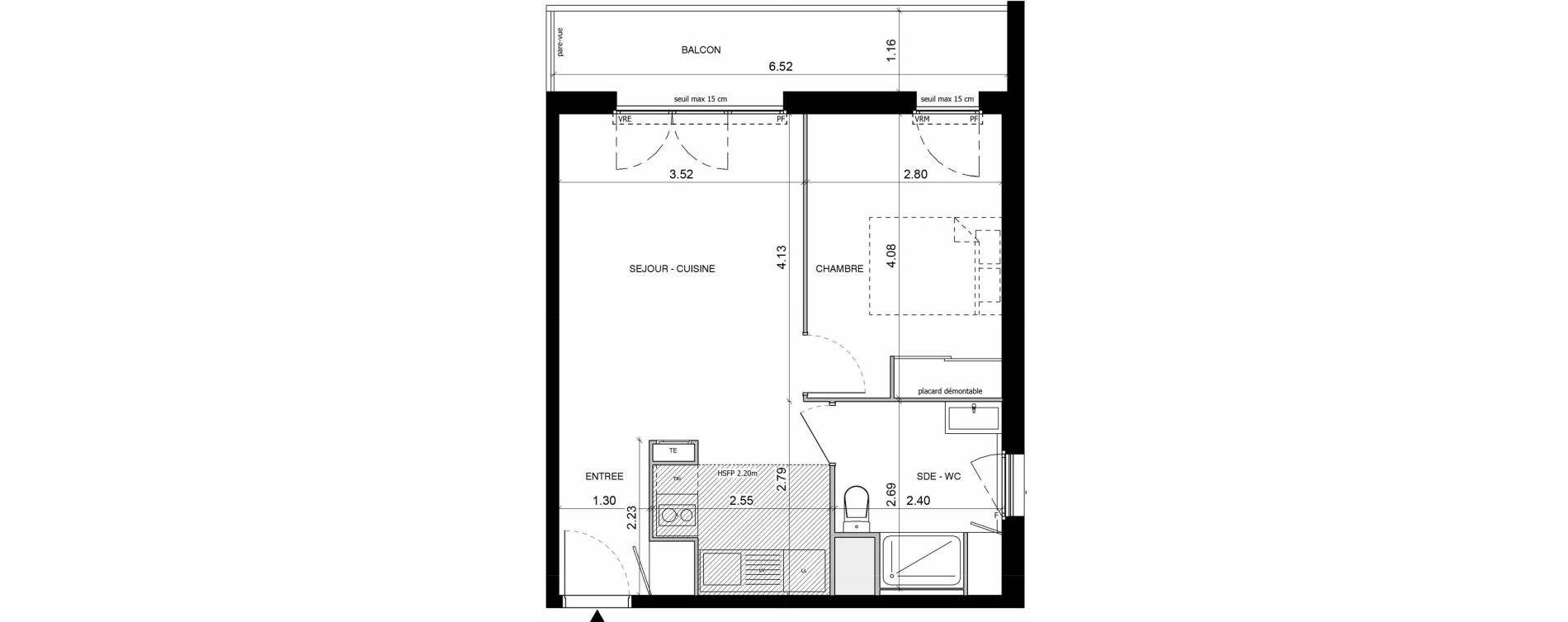 Appartement T2 de 42,40 m2 &agrave; Toulouse Malep&egrave;re