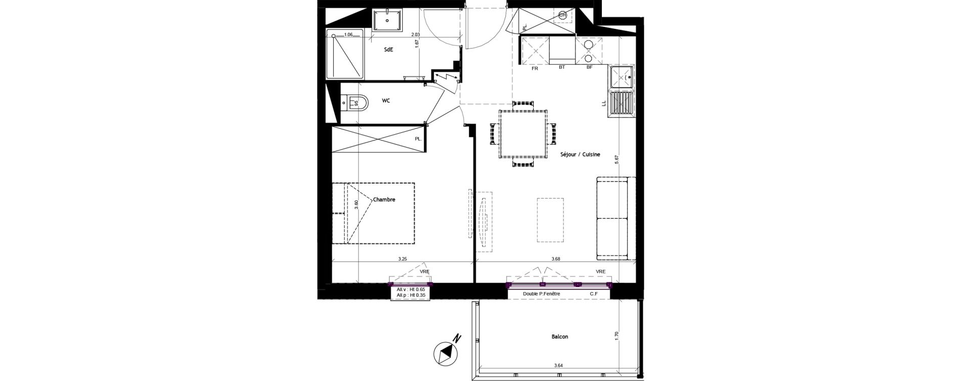 Appartement T2 de 41,88 m2 &agrave; Toulouse Minimes - barri&egrave;re de paris - ponts-jumeaux