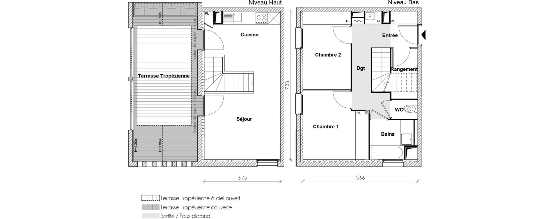 Duplex T3 de 60,57 m2 &agrave; Toulouse Grand selve