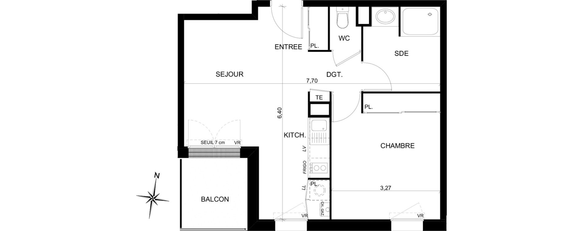 Appartement T2 de 41,78 m2 &agrave; Toulouse Sept deniers - ginestous - lalande