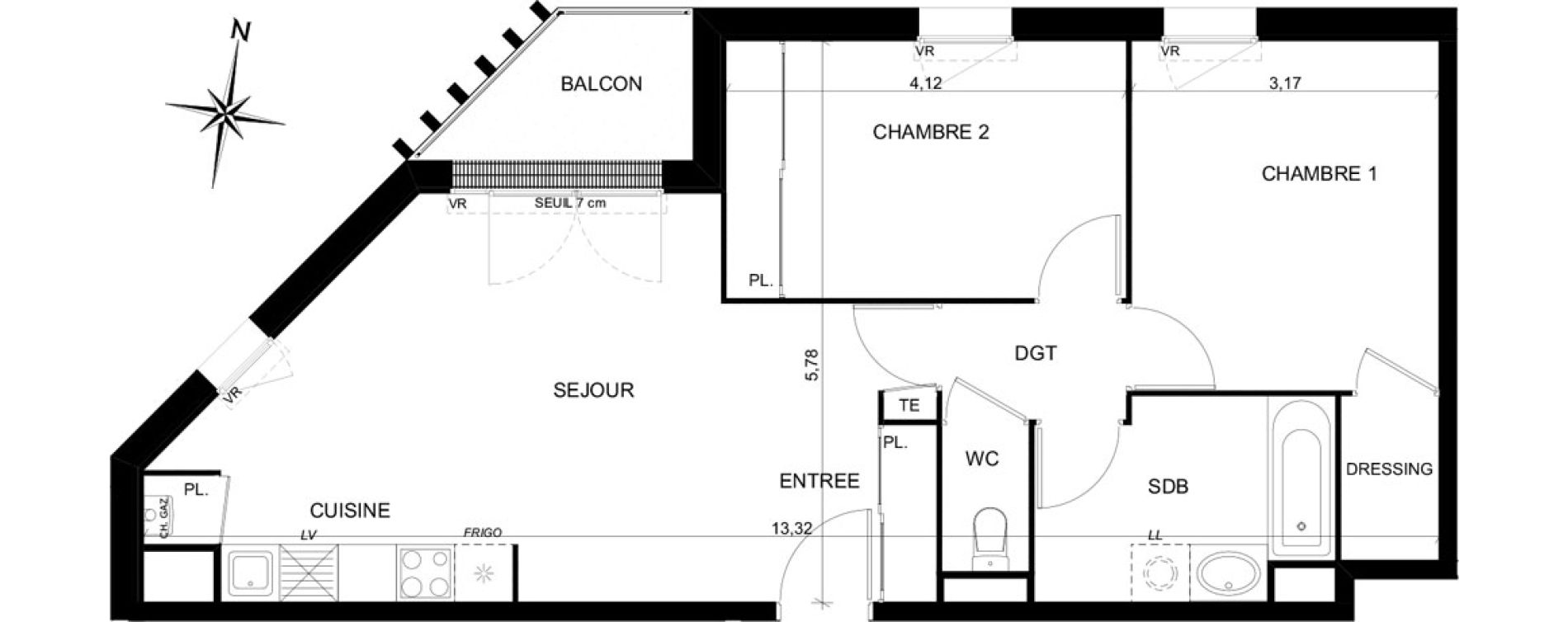 Appartement T3 de 60,50 m2 &agrave; Toulouse Sept deniers - ginestous - lalande