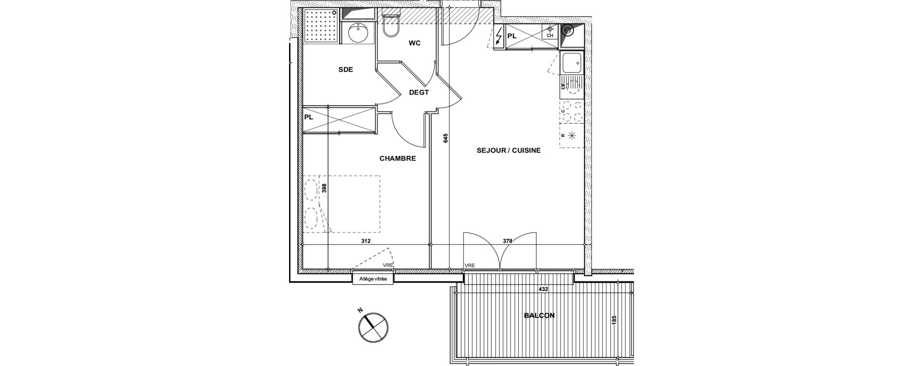 Appartement T2 de 42,20 m2 &agrave; Toulouse Croix daurade