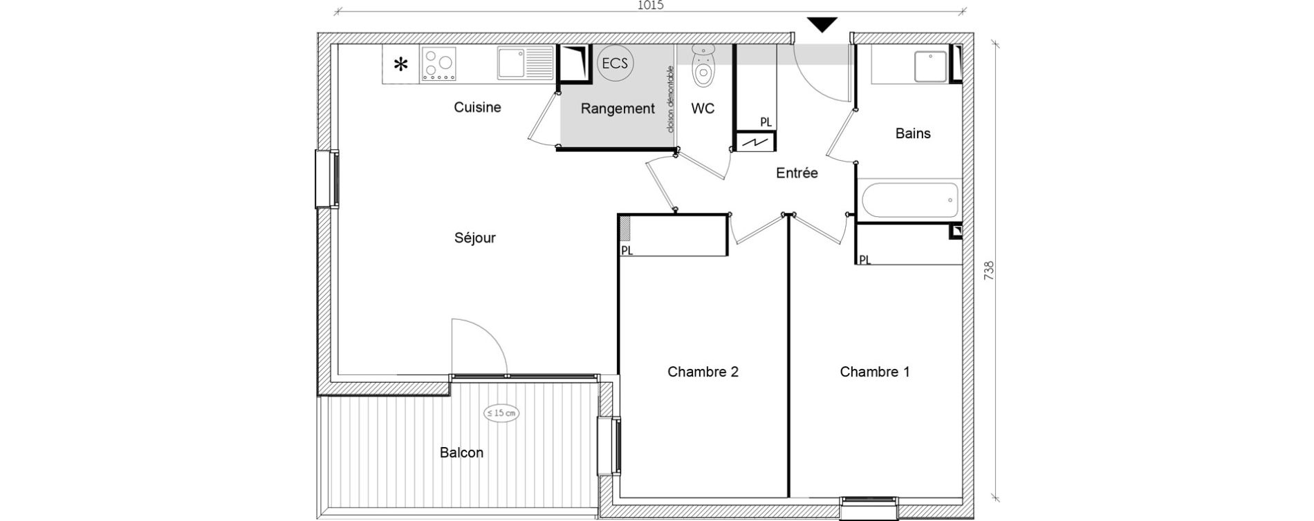 Appartement T3 de 63,45 m2 &agrave; Toulouse Barriere de paris