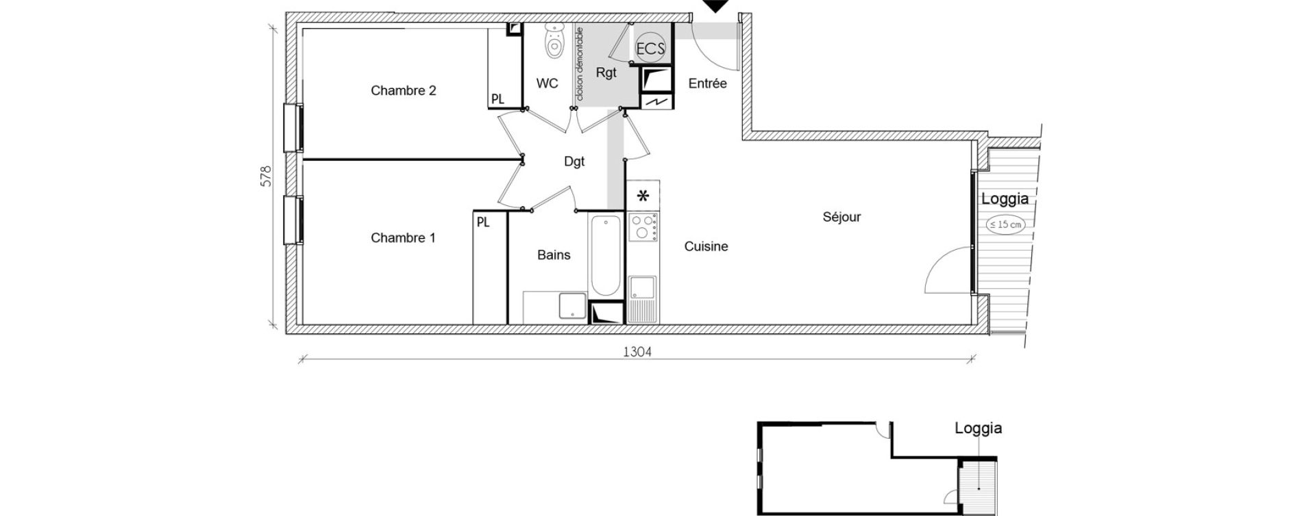 Appartement T3 de 63,95 m2 &agrave; Toulouse Barriere de paris