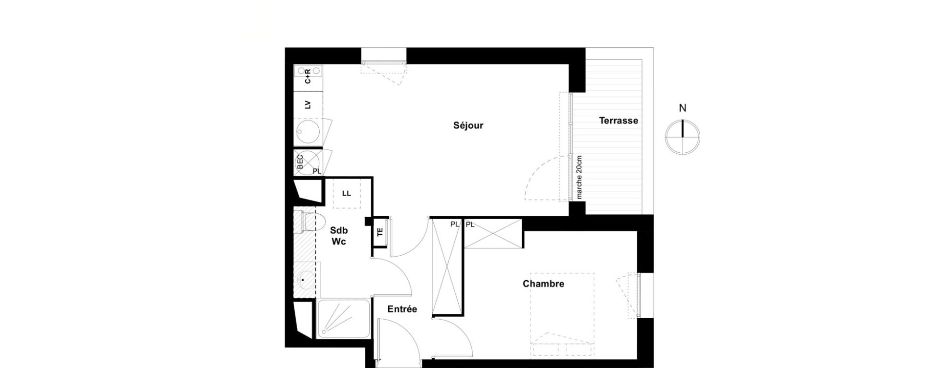 Appartement T2 de 40,70 m2 &agrave; Toulouse Cote pavee
