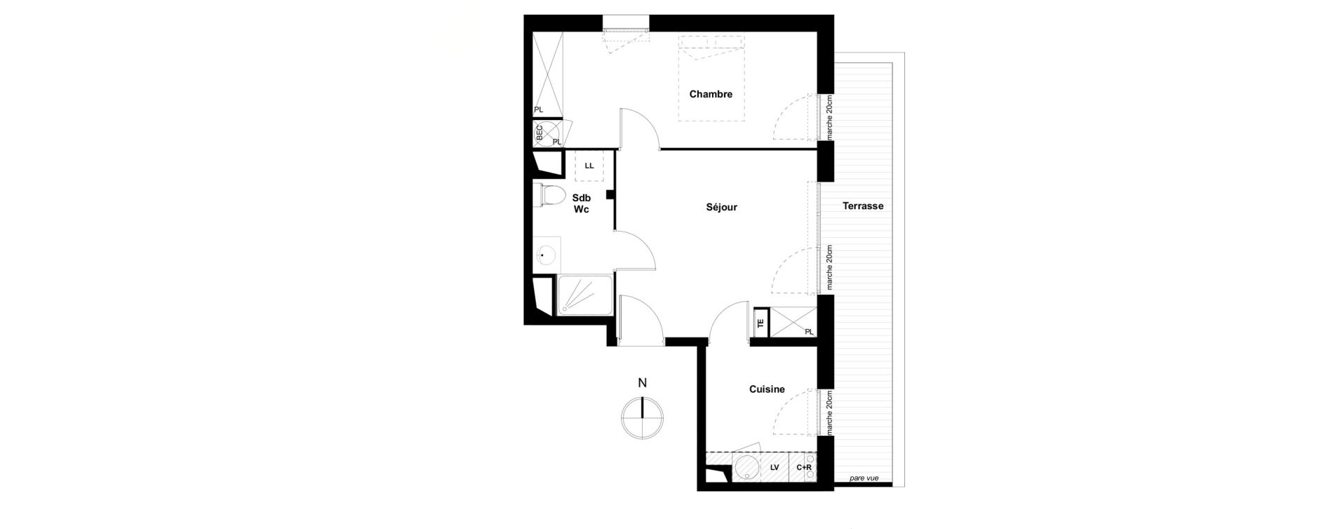 Appartement T2 de 43,55 m2 &agrave; Toulouse Cote pavee