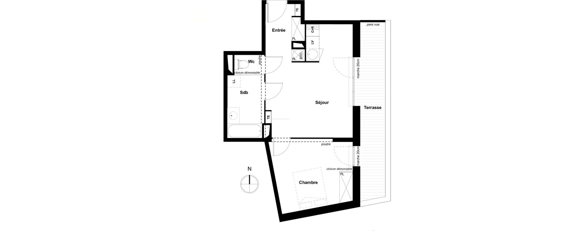 Appartement T2 de 44,44 m2 &agrave; Toulouse Cote pavee