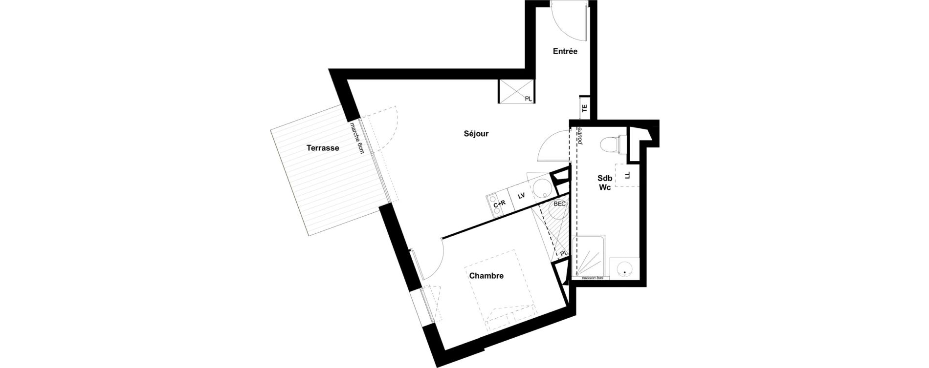 Appartement T2 de 40,71 m2 &agrave; Toulouse Cote pavee
