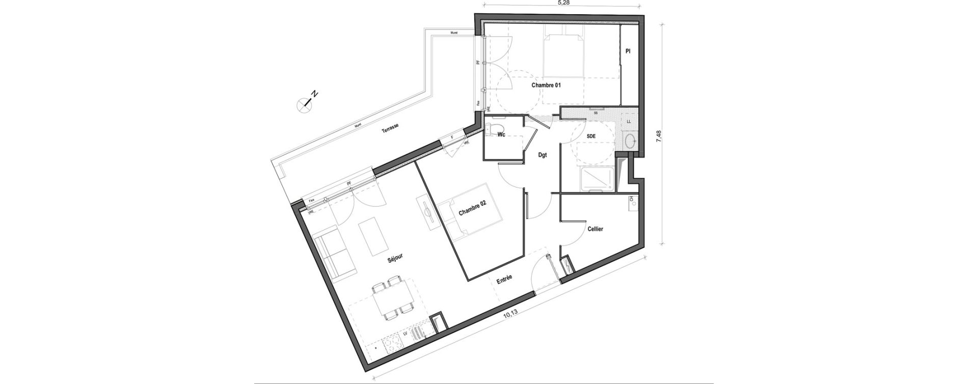 Appartement T3 de 74,95 m2 &agrave; Toulouse Borderouge