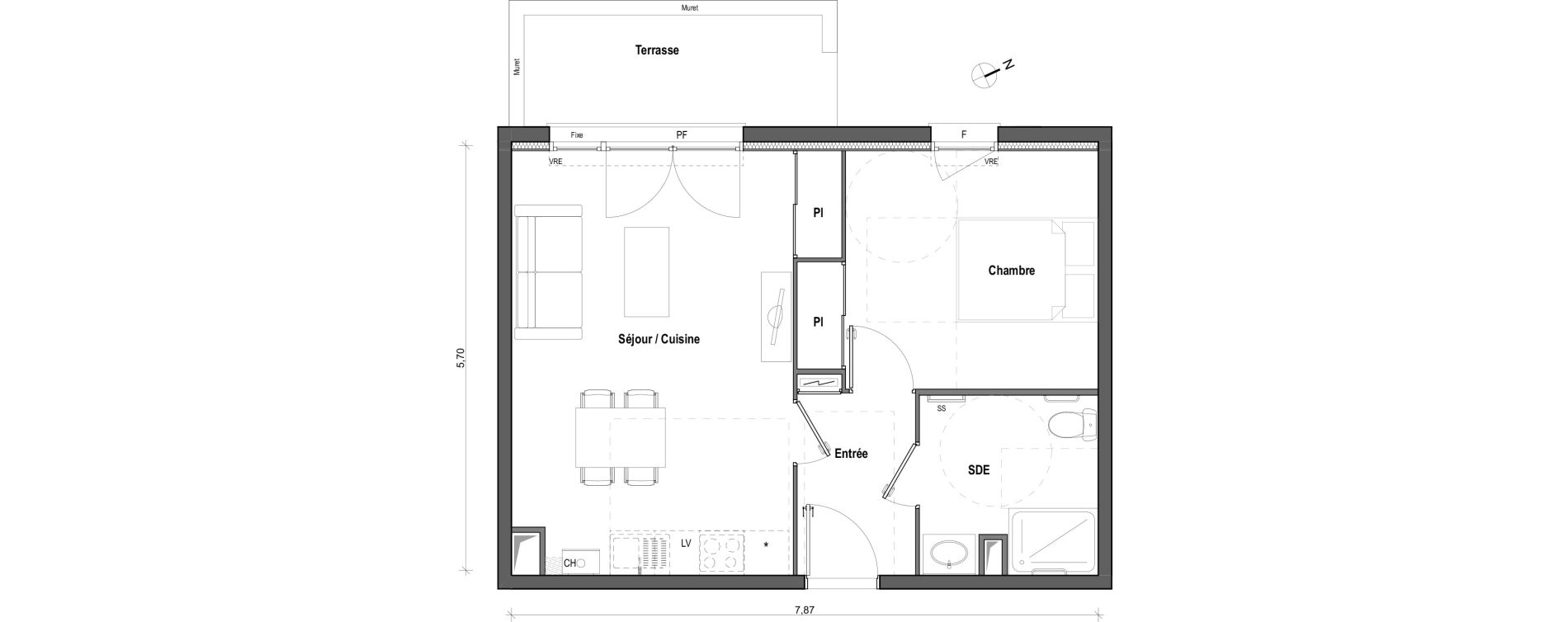 Appartement T2 de 43,48 m2 &agrave; Toulouse Borderouge