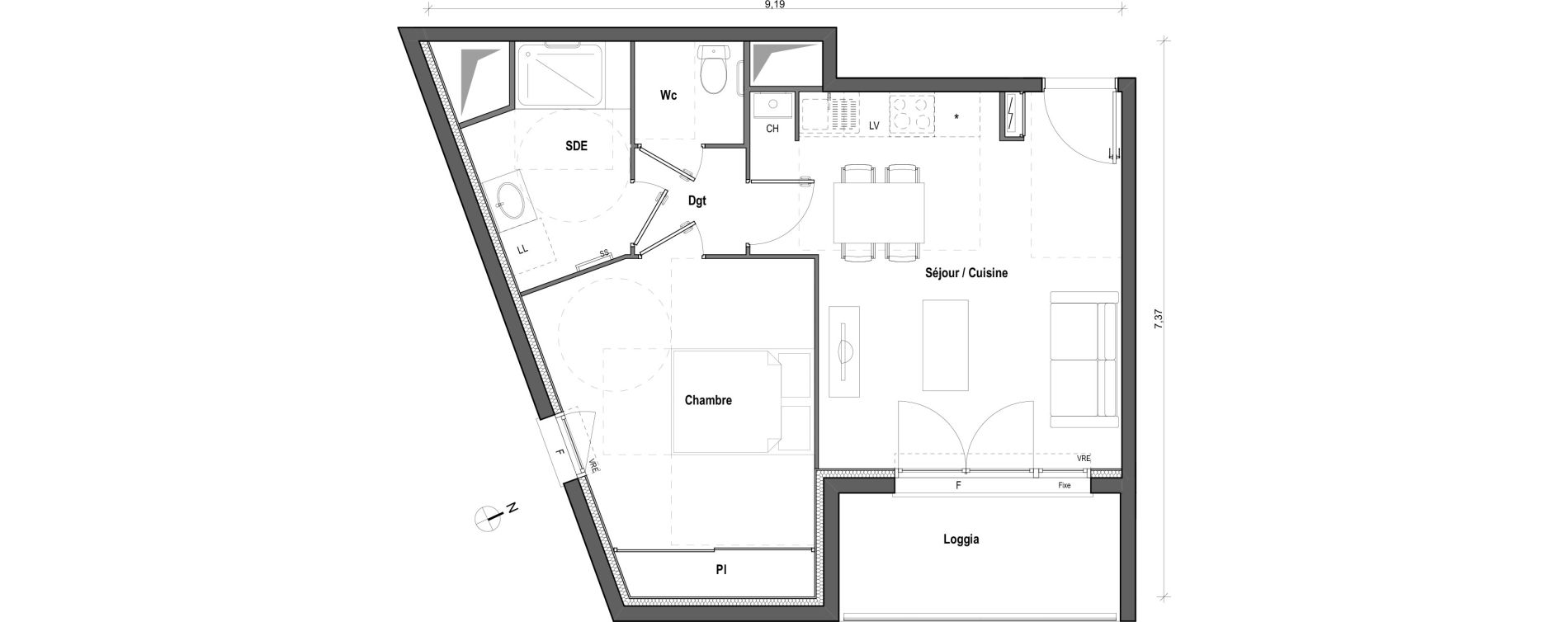 Appartement T2 de 45,67 m2 &agrave; Toulouse Borderouge