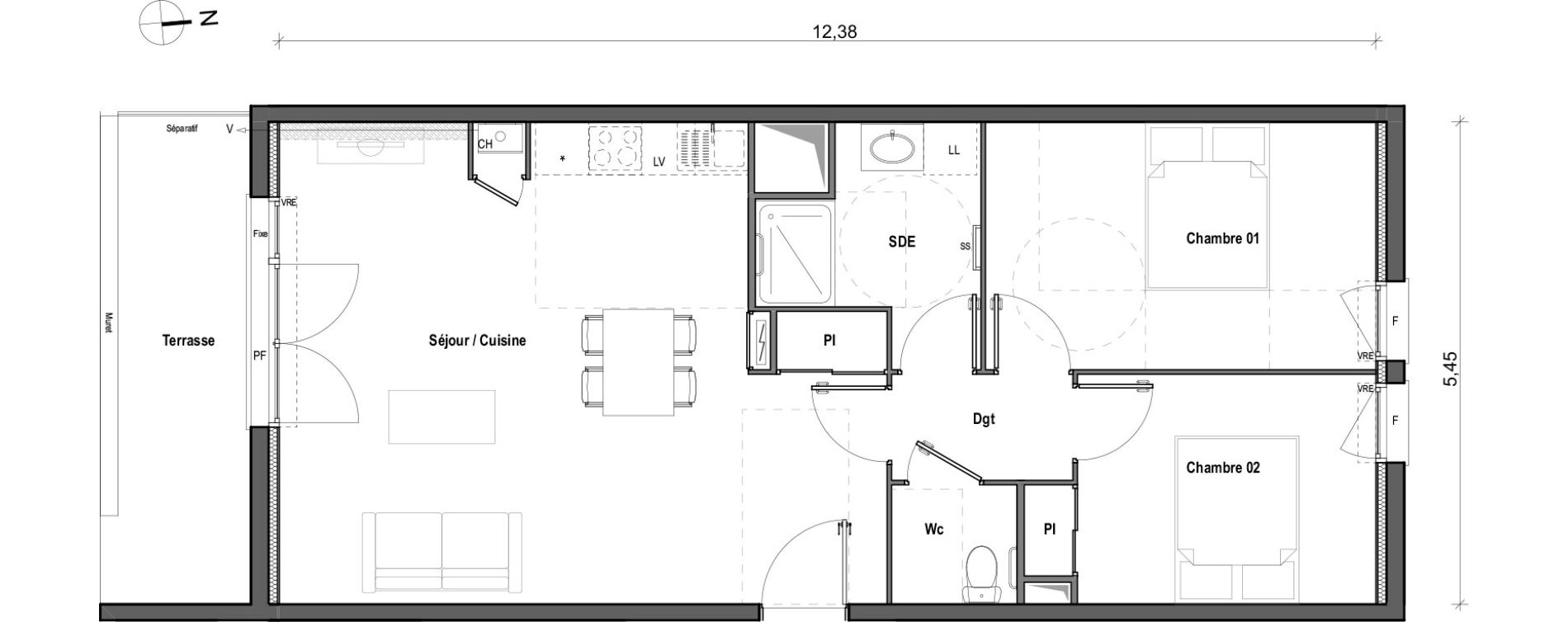 Appartement T3 de 65,29 m2 &agrave; Toulouse Borderouge