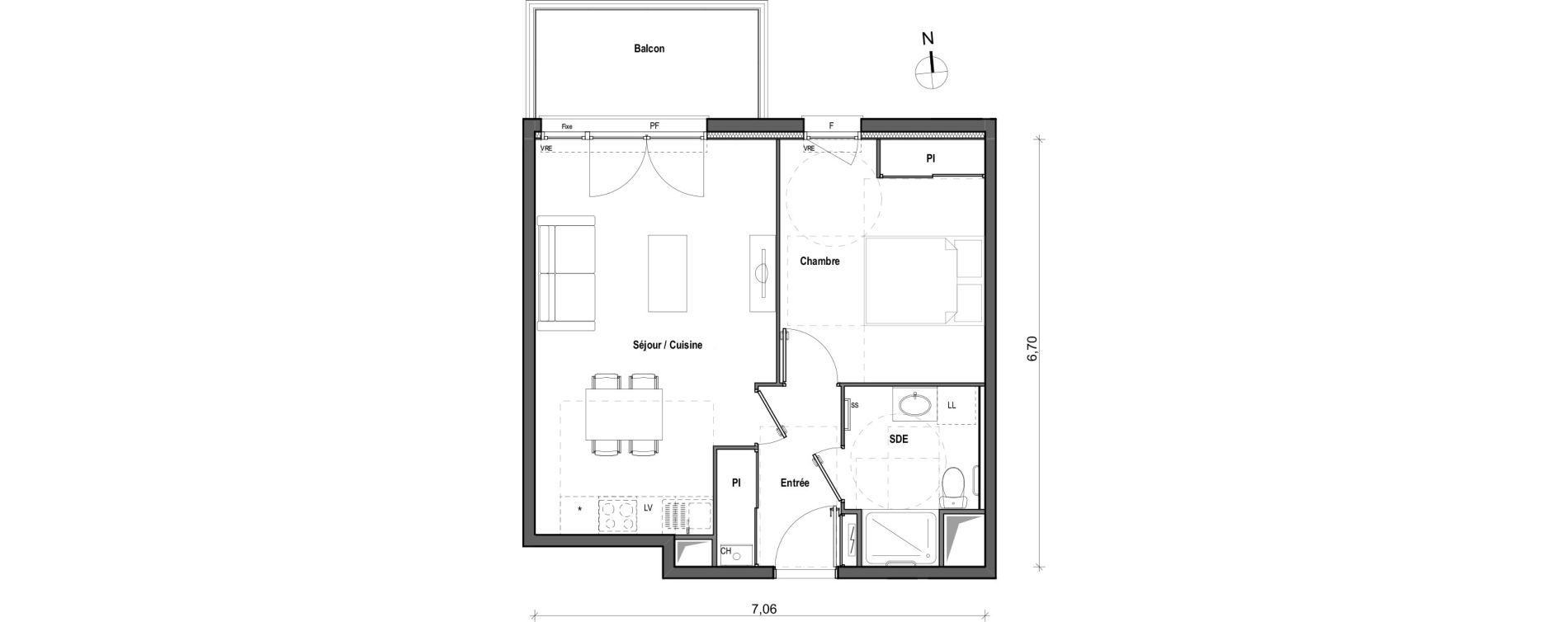 Appartement T2 de 44,07 m2 &agrave; Toulouse Borderouge