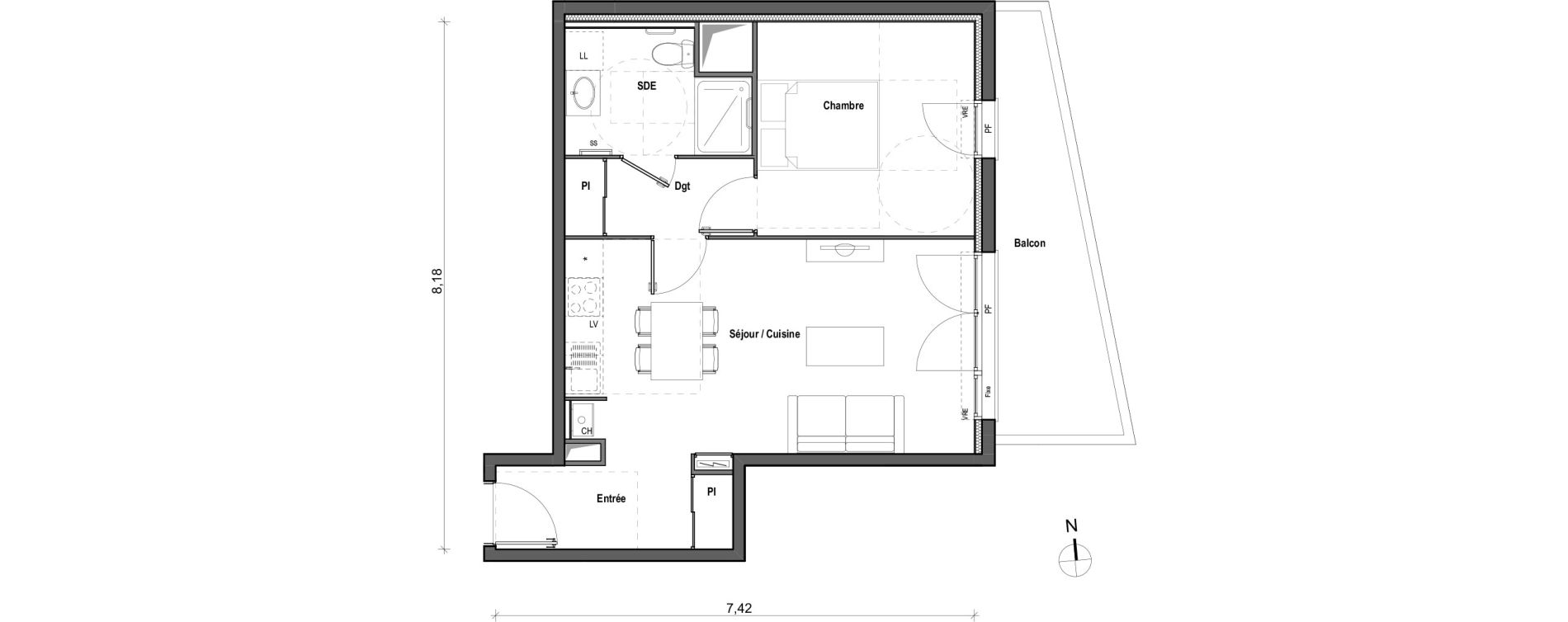 Appartement T2 de 45,81 m2 &agrave; Toulouse Borderouge