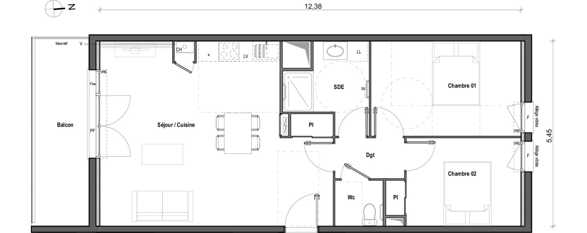 Appartement T3 de 65,29 m2 &agrave; Toulouse Borderouge