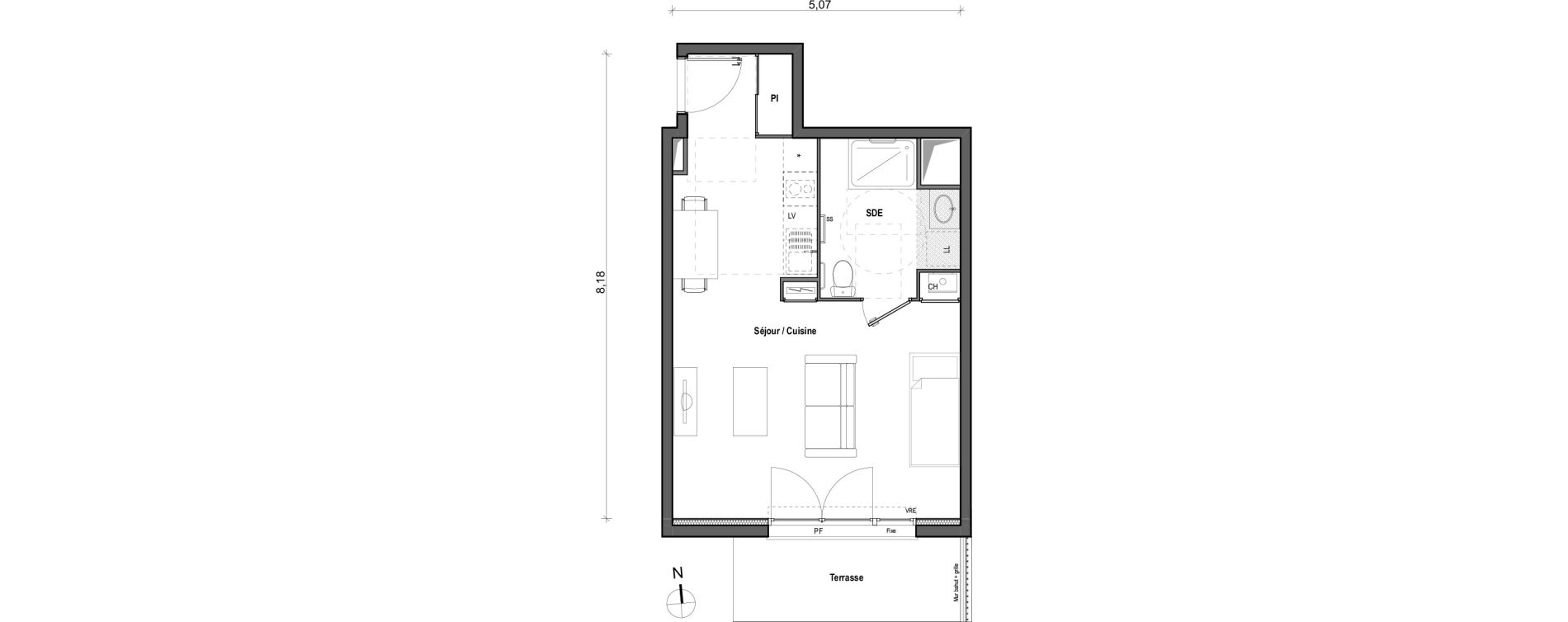 Appartement T1 de 35,25 m2 &agrave; Toulouse Borderouge