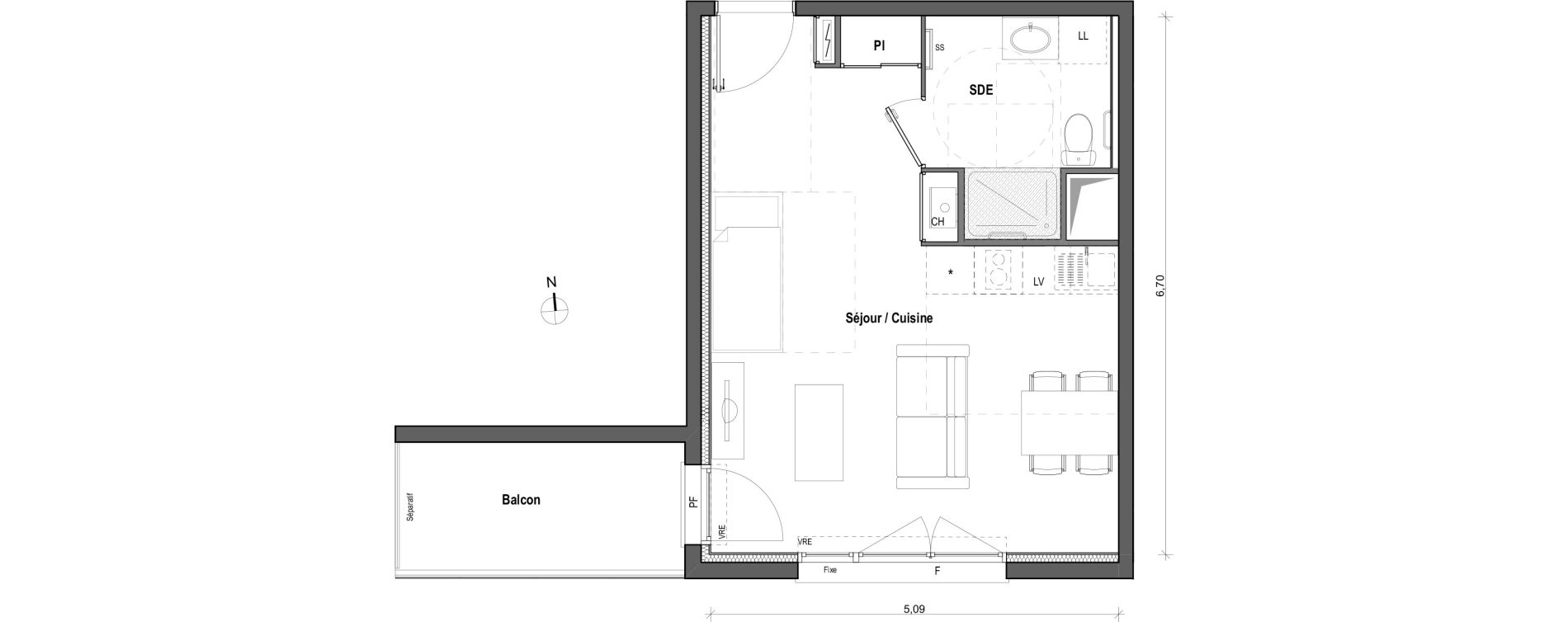 Appartement T1 de 32,68 m2 &agrave; Toulouse Borderouge