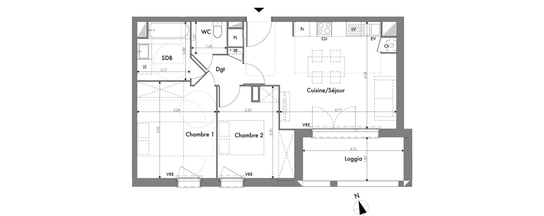 Appartement T3 de 57,08 m2 &agrave; Toulouse Minimes