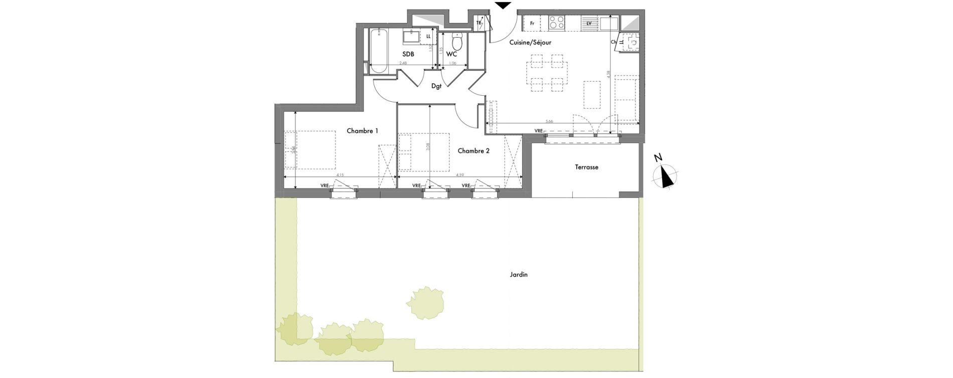 Appartement T3 de 60,36 m2 &agrave; Toulouse Minimes