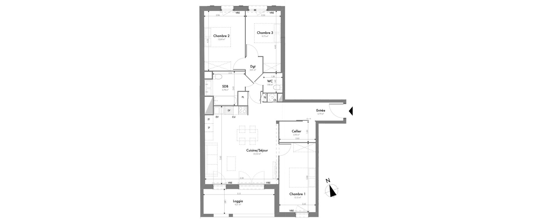 Appartement T4 de 88,38 m2 &agrave; Toulouse Minimes