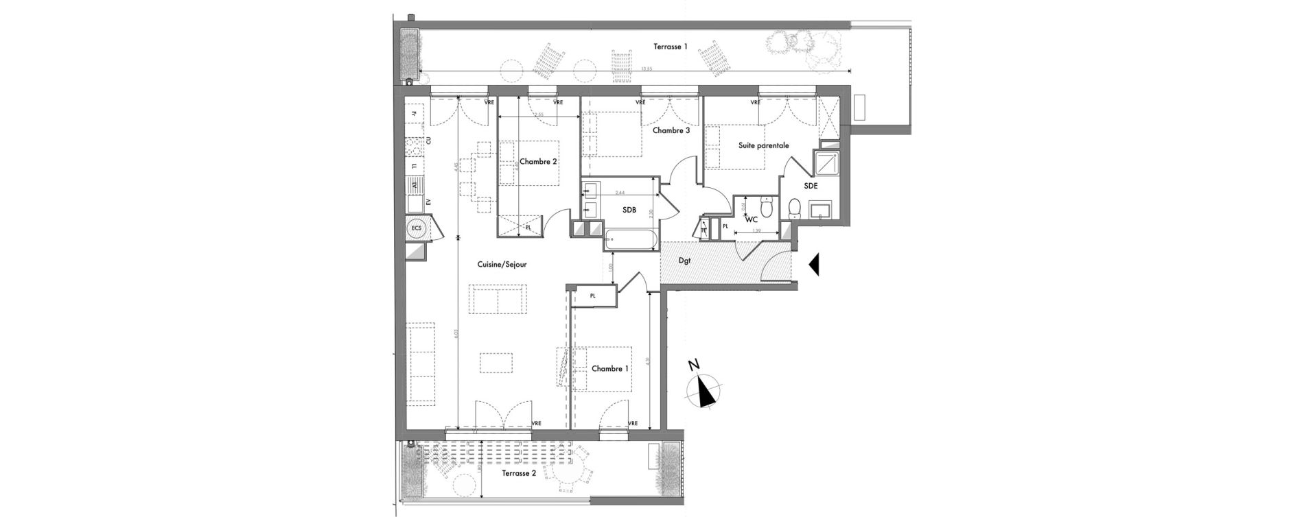 Appartement T5 de 110,28 m2 &agrave; Toulouse Minimes