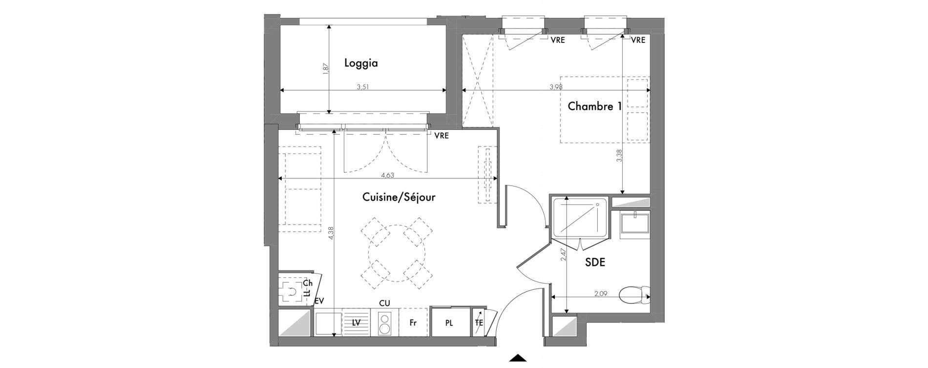 Appartement T2 de 39,94 m2 &agrave; Toulouse Minimes