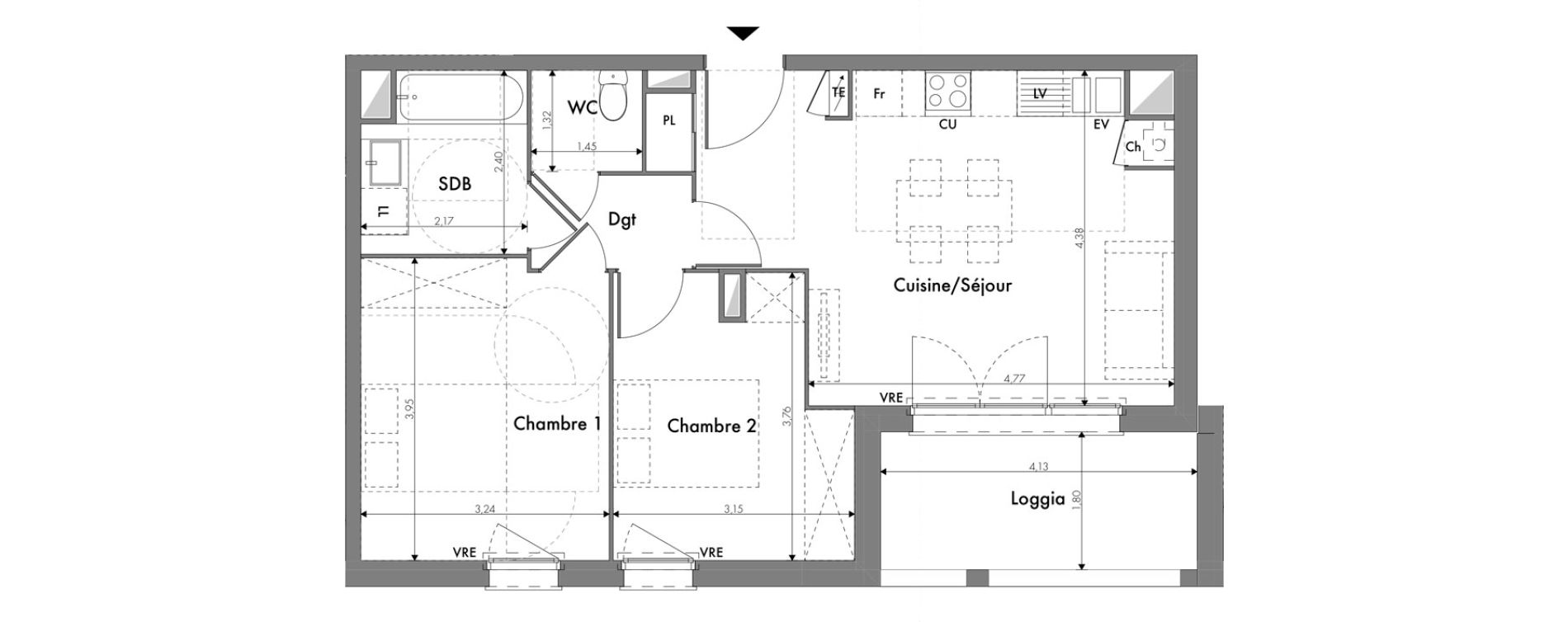 Appartement T3 de 57,08 m2 &agrave; Toulouse Minimes
