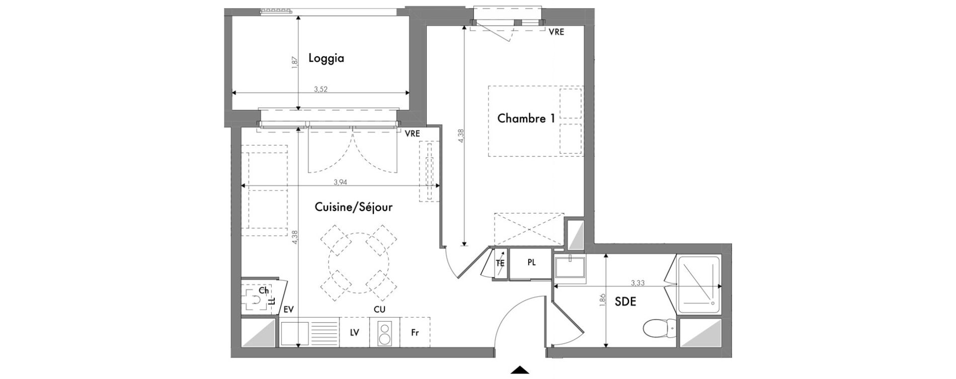 Appartement T2 de 39,24 m2 &agrave; Toulouse Minimes