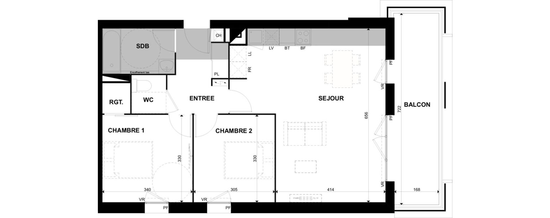 Appartement T3 de 67,78 m2 &agrave; Toulouse Casselardit