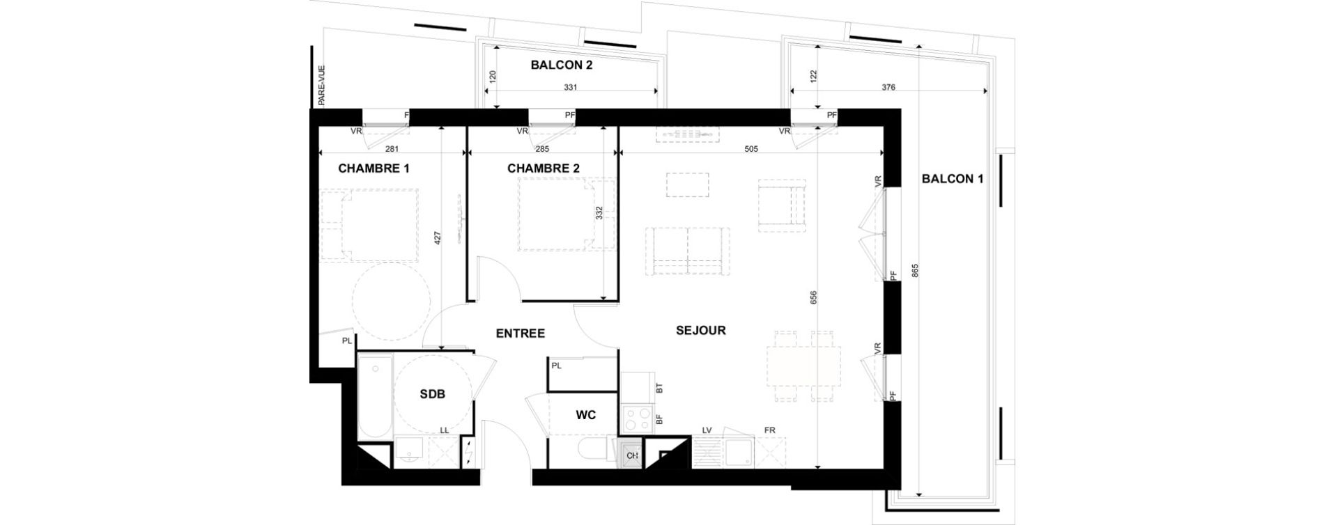 Appartement T3 de 67,25 m2 &agrave; Toulouse Casselardit
