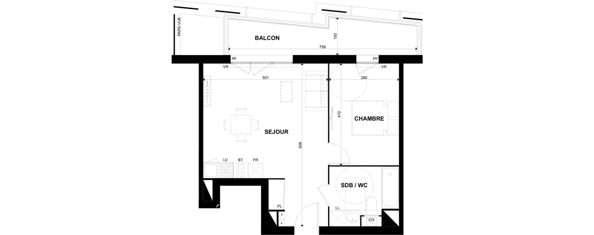 Appartement T2 de 45,02 m2 &agrave; Toulouse Casselardit