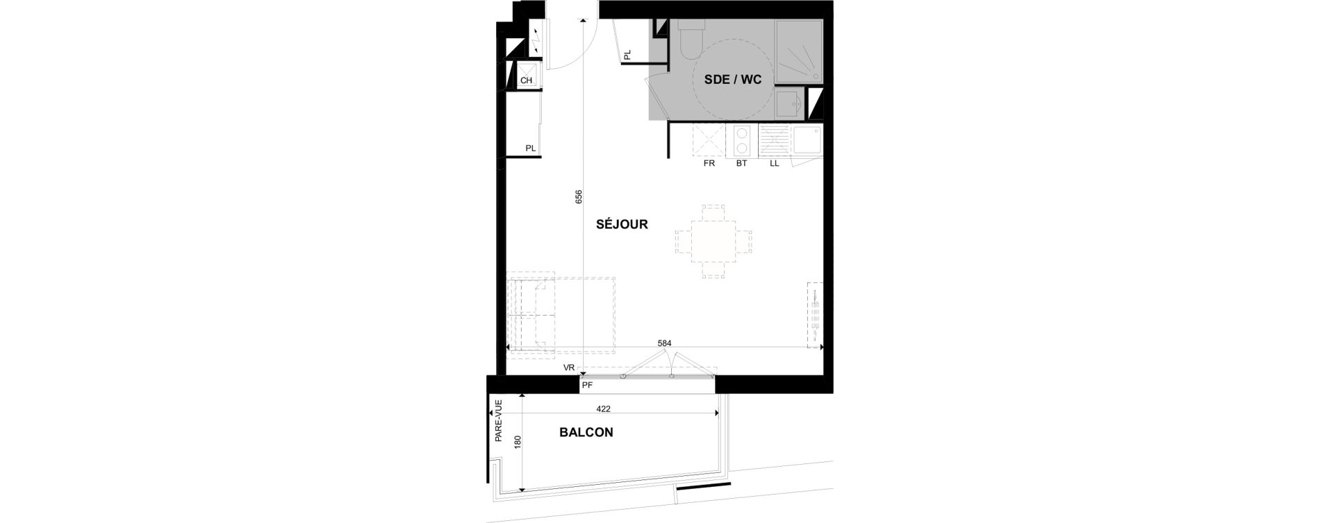 Duplex T1 de 36,70 m2 &agrave; Toulouse Casselardit