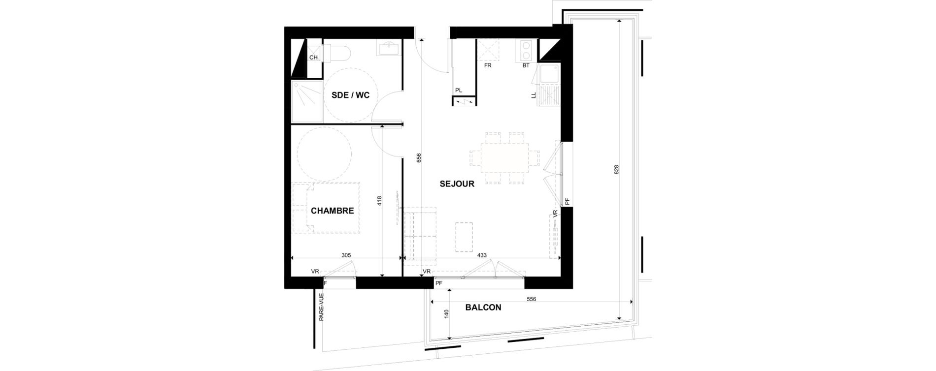 Appartement T2 de 47,04 m2 &agrave; Toulouse Casselardit