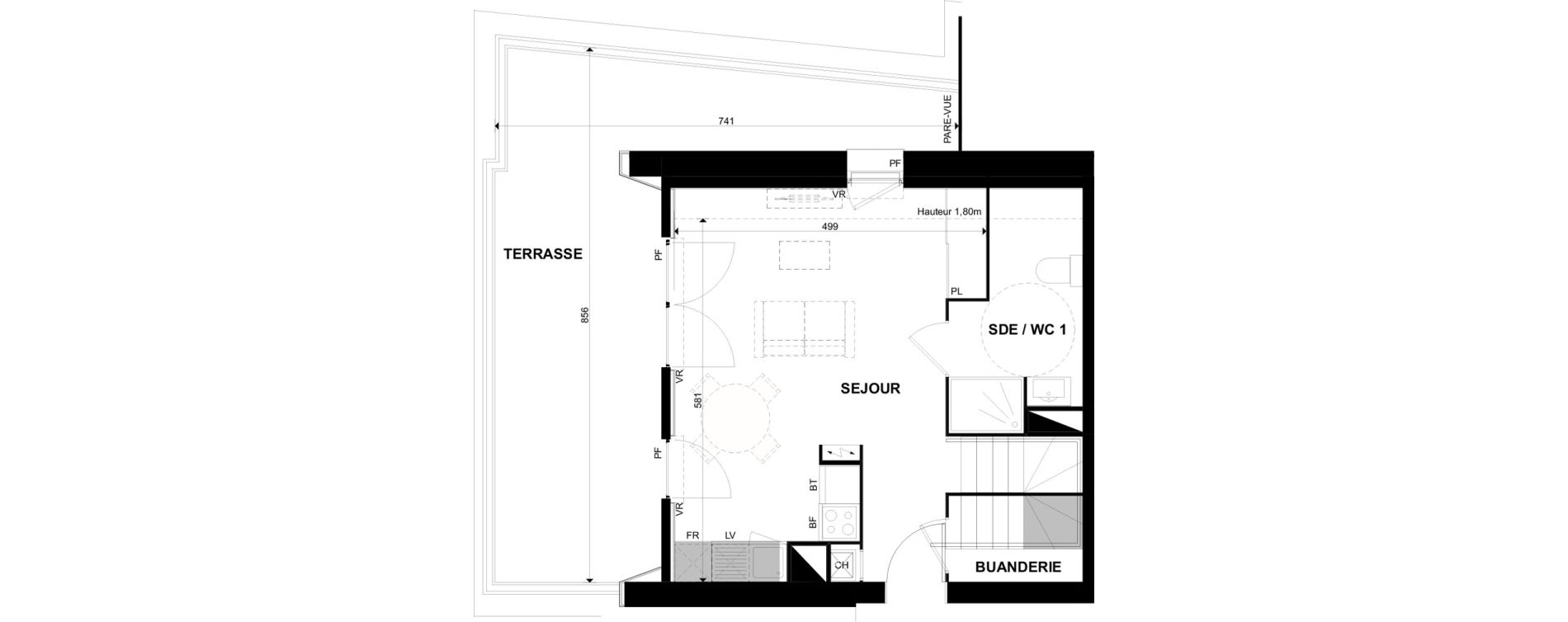 Duplex T3 de 63,28 m2 &agrave; Toulouse Casselardit