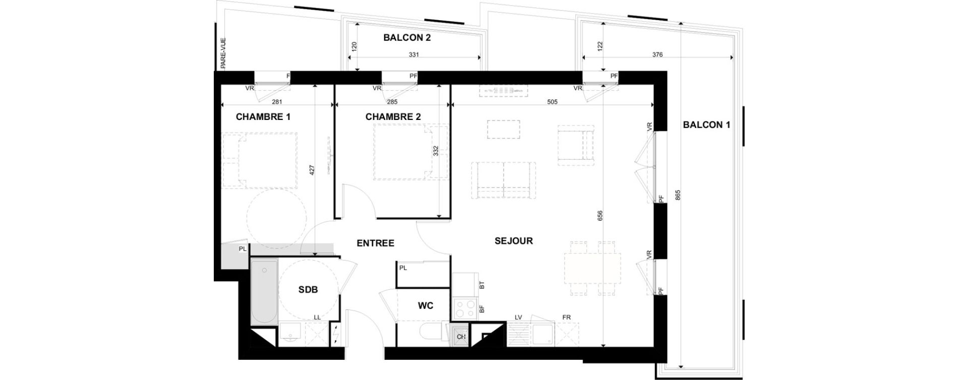Appartement T3 de 67,25 m2 &agrave; Toulouse Casselardit