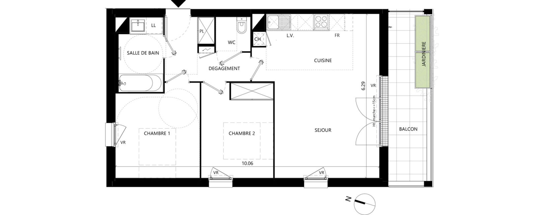 Appartement T3 de 60,30 m2 &agrave; Toulouse Les izards