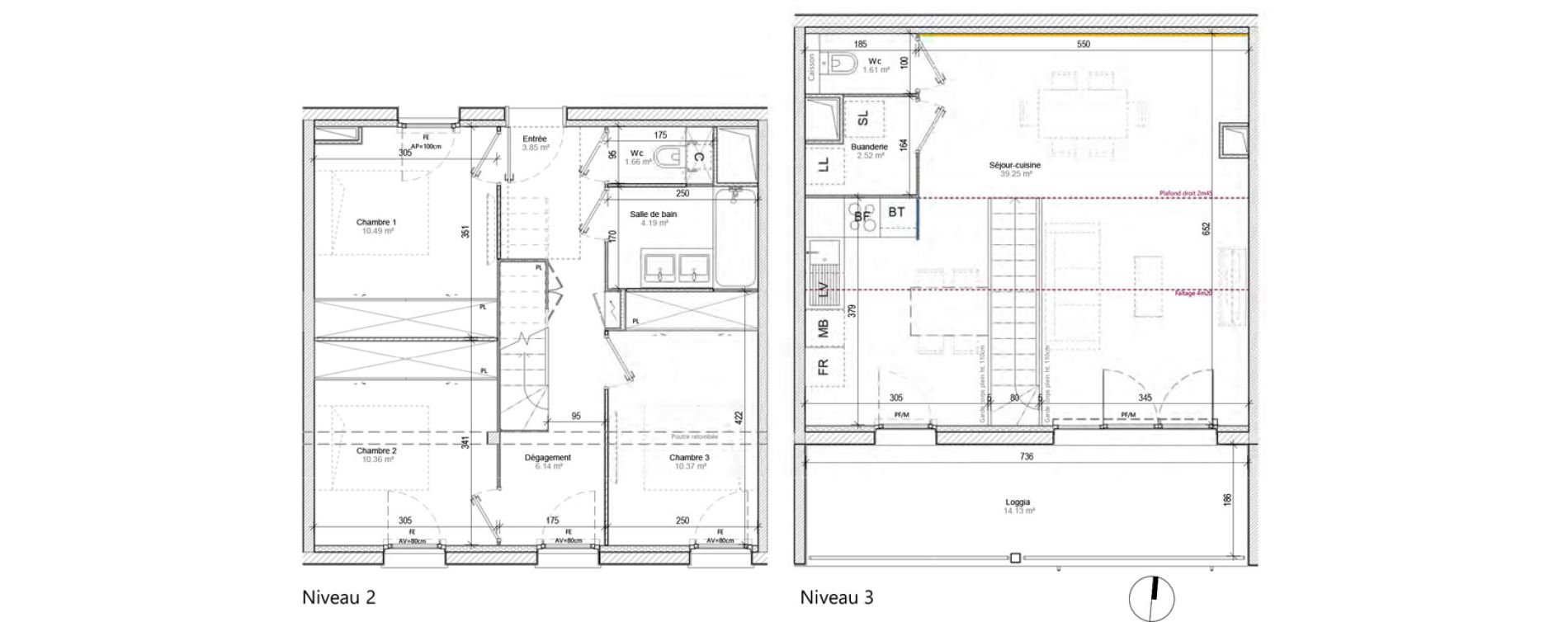 Duplex T4 de 90,44 m2 &agrave; Toulouse Lalande