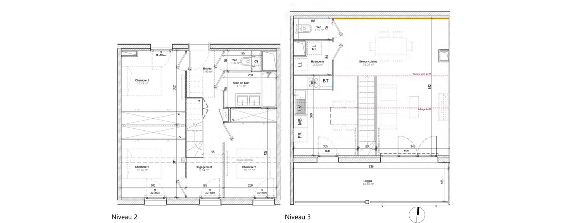 Duplex T4 de 90,44 m2 &agrave; Toulouse Lalande