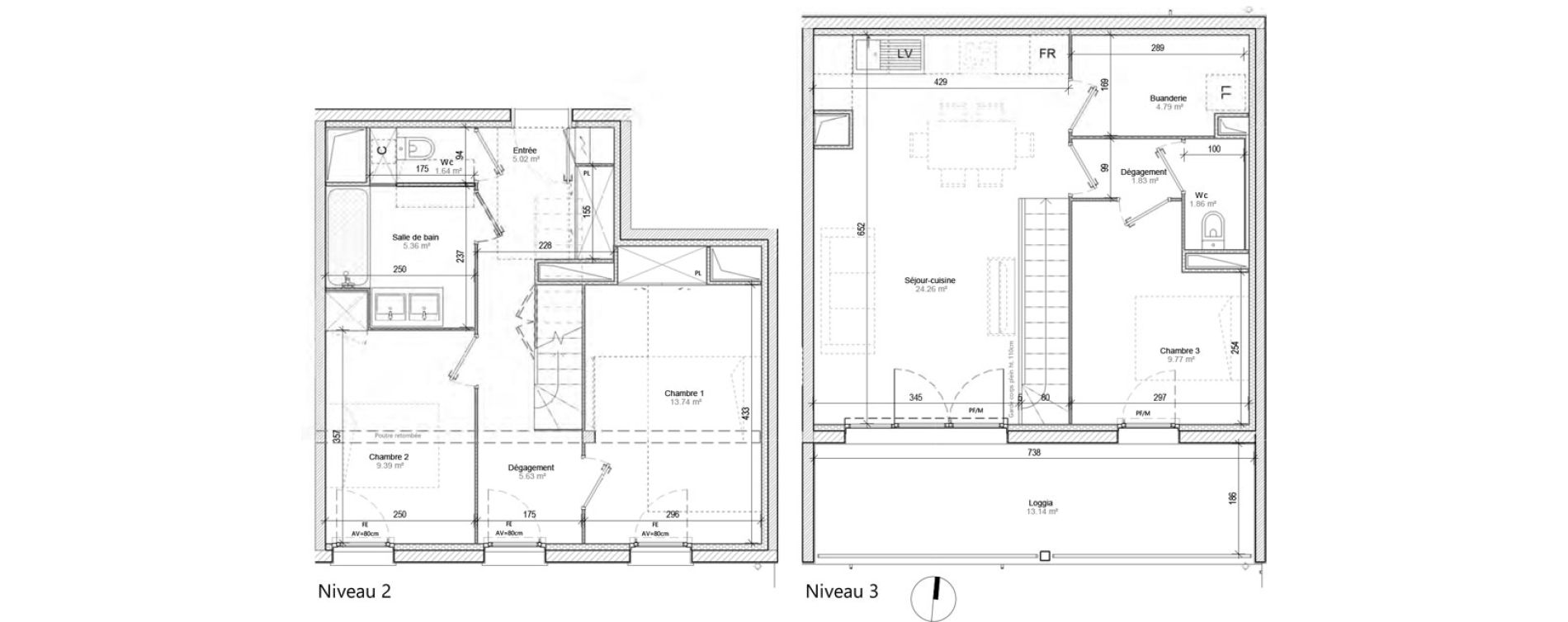 Duplex T4 de 83,29 m2 &agrave; Toulouse Lalande