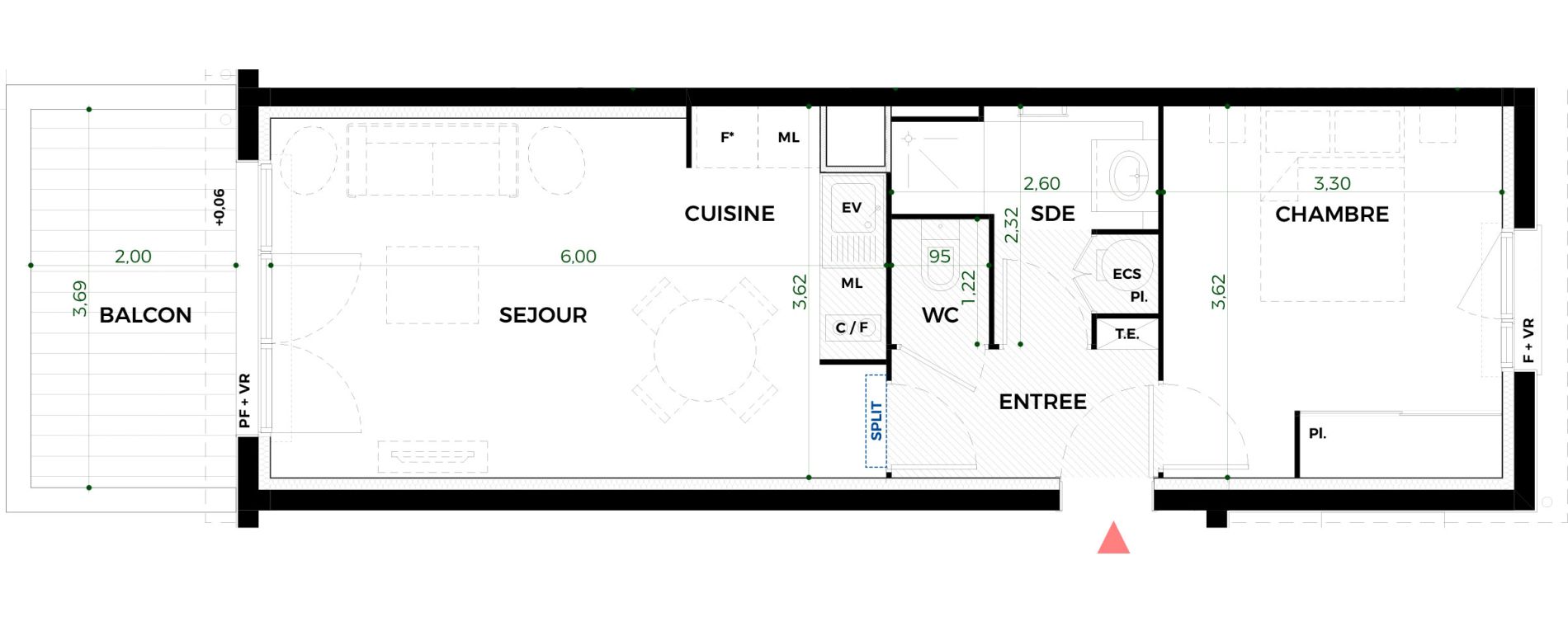 Appartement T2 de 41,47 m2 &agrave; Tournefeuille Vitarelles