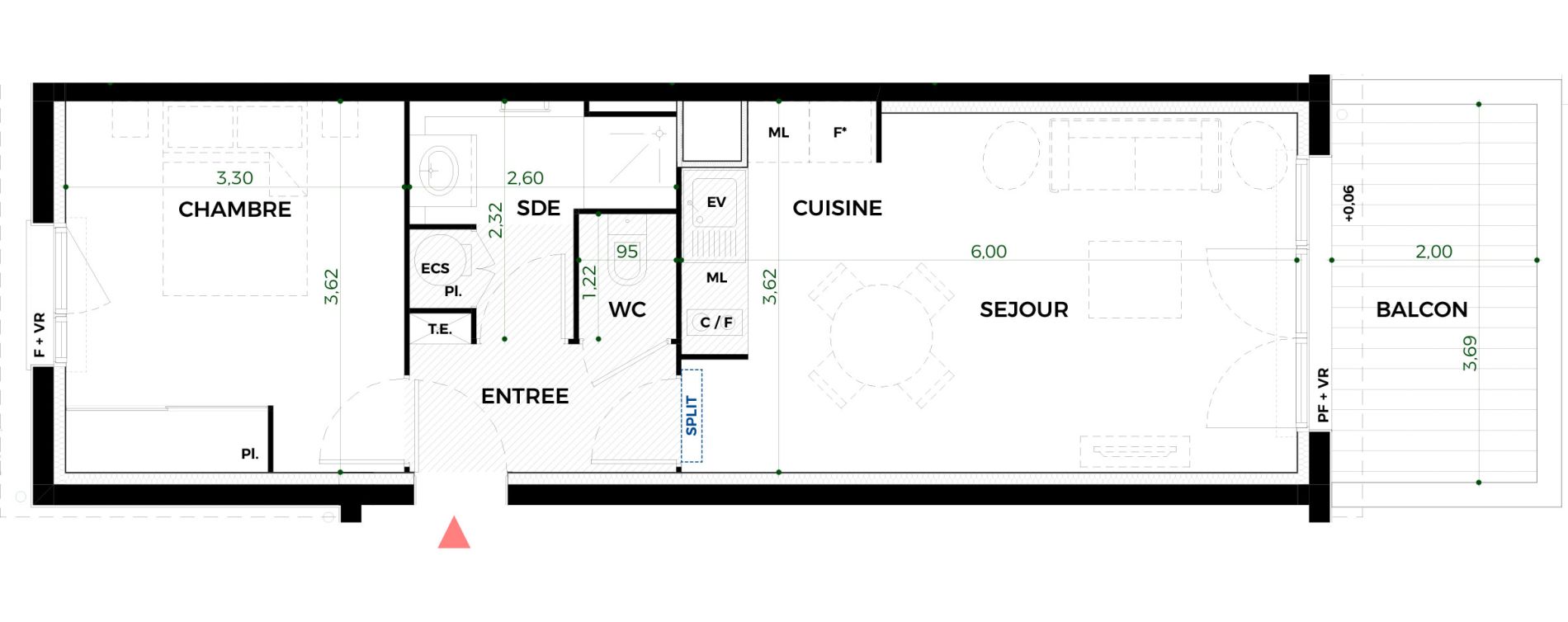 Appartement T2 de 41,47 m2 &agrave; Tournefeuille Vitarelles