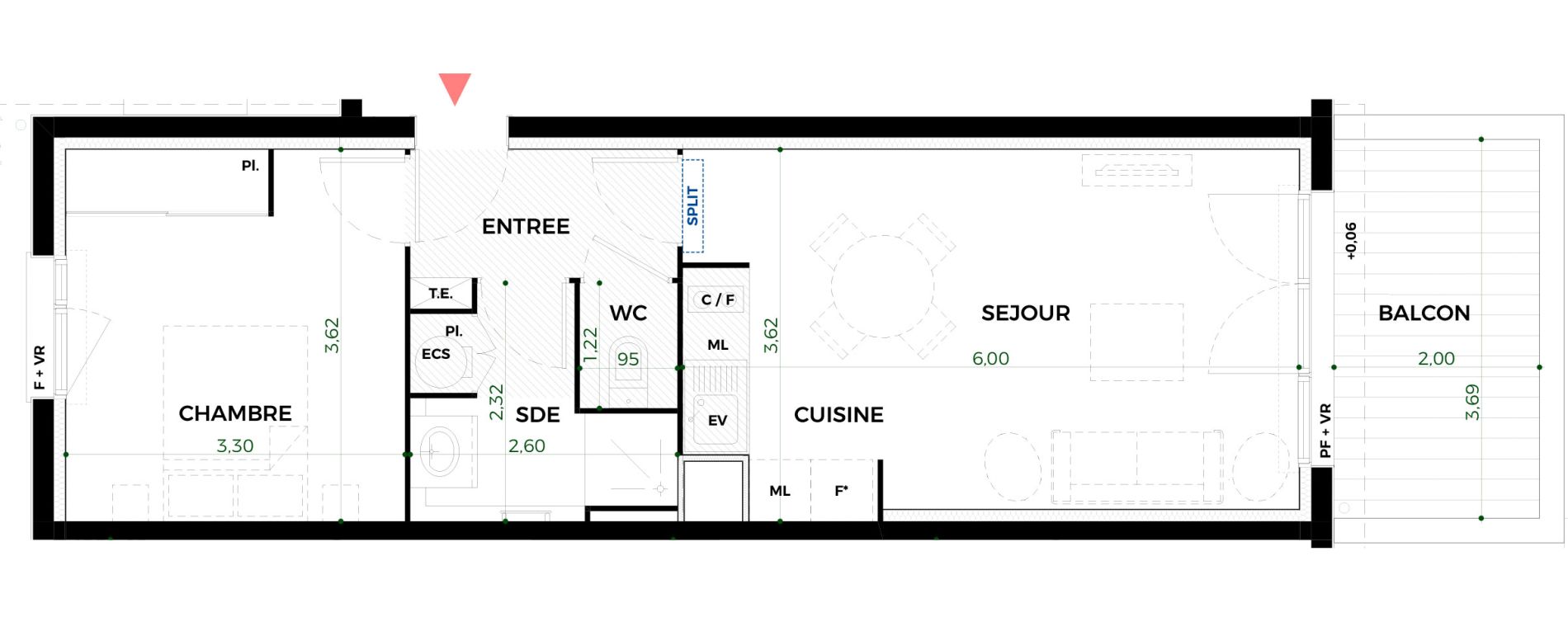 Appartement T2 de 41,47 m2 &agrave; Tournefeuille Vitarelles