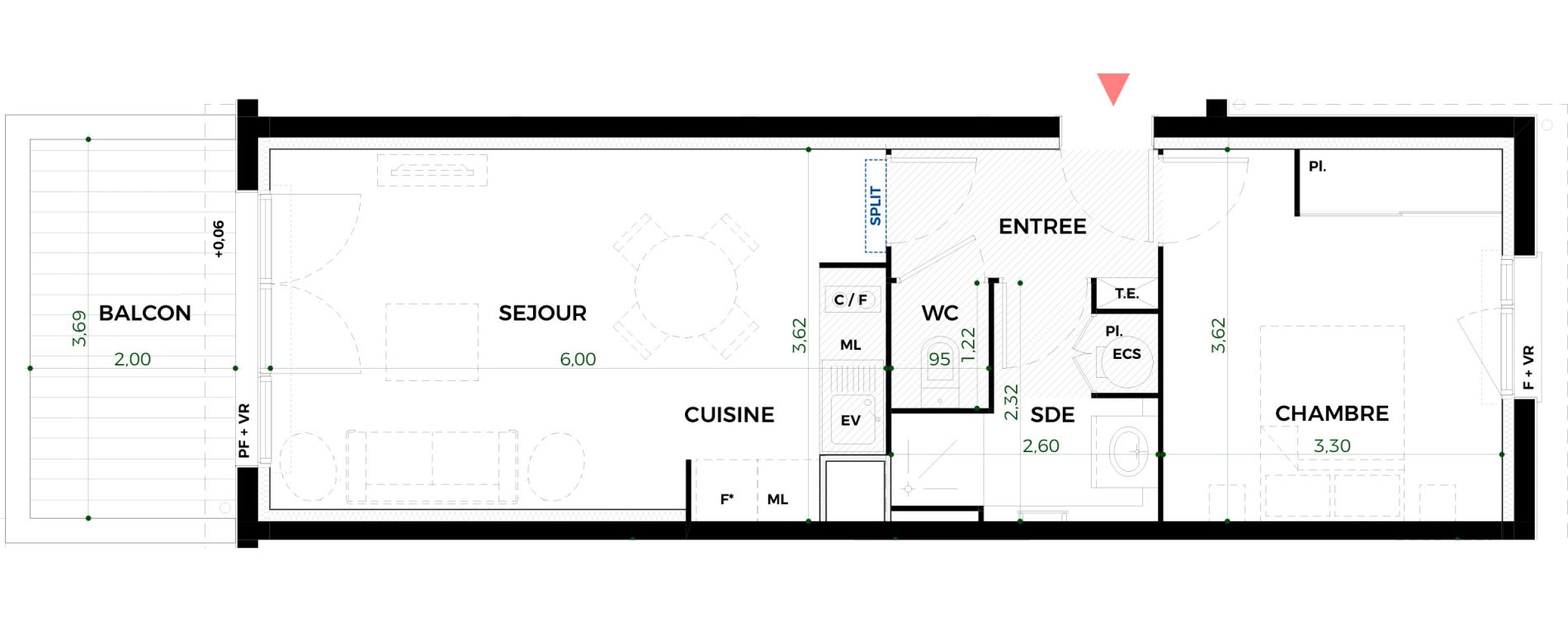 Appartement T2 de 41,47 m2 &agrave; Tournefeuille Vitarelles