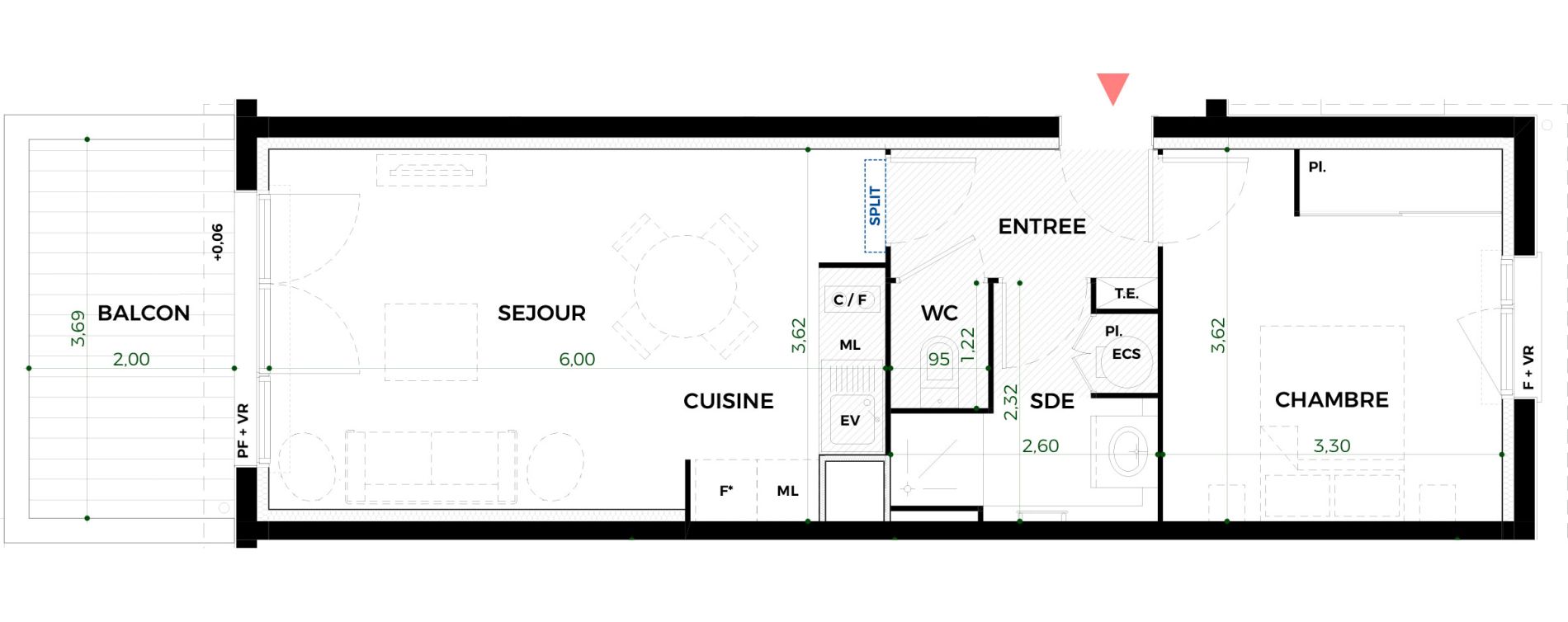 Appartement T2 de 41,47 m2 &agrave; Tournefeuille Vitarelles