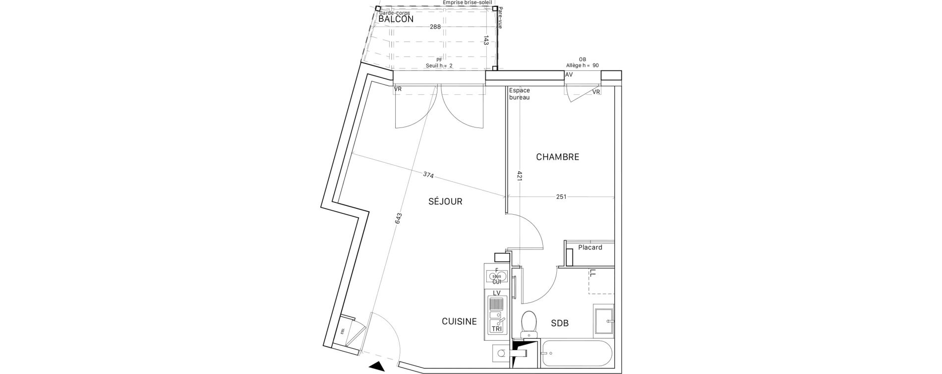 Appartement T2 de 38,77 m2 &agrave; Tournefeuille Montjoie